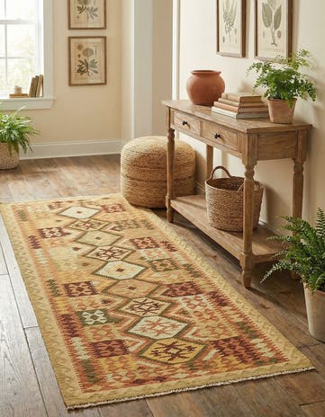 3' 3 x 6' 7 Hand Woven Kilim Maymana Wool Runner Rug