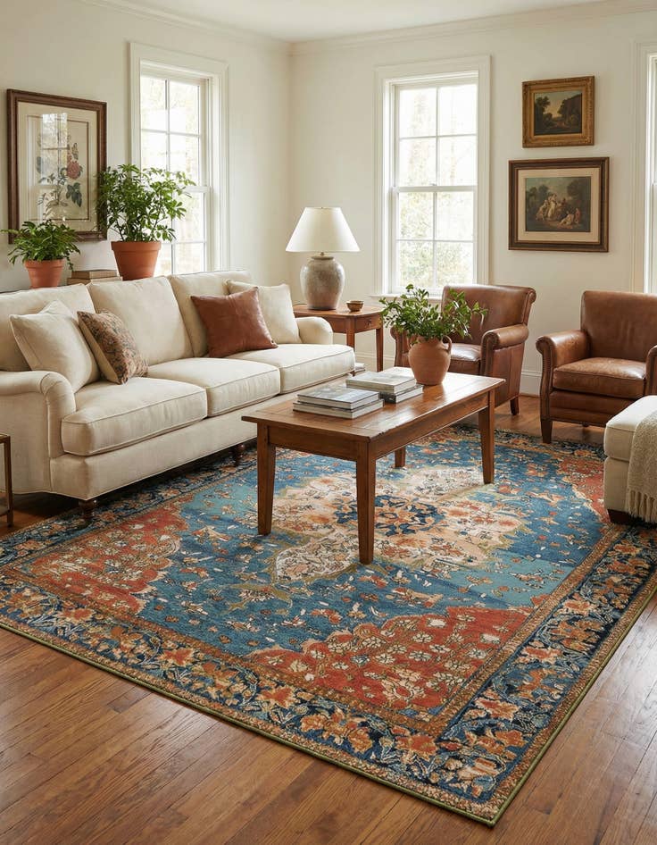 Detail image of  7' 10 x 10'  Washable Traditional Indoor / Outdoor Rug