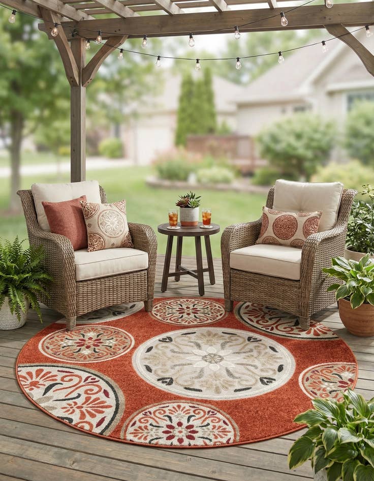 Detail image of 6' 1 x 6' 1 Easy-Clean Modern Indoor / Outdoor Round Rug