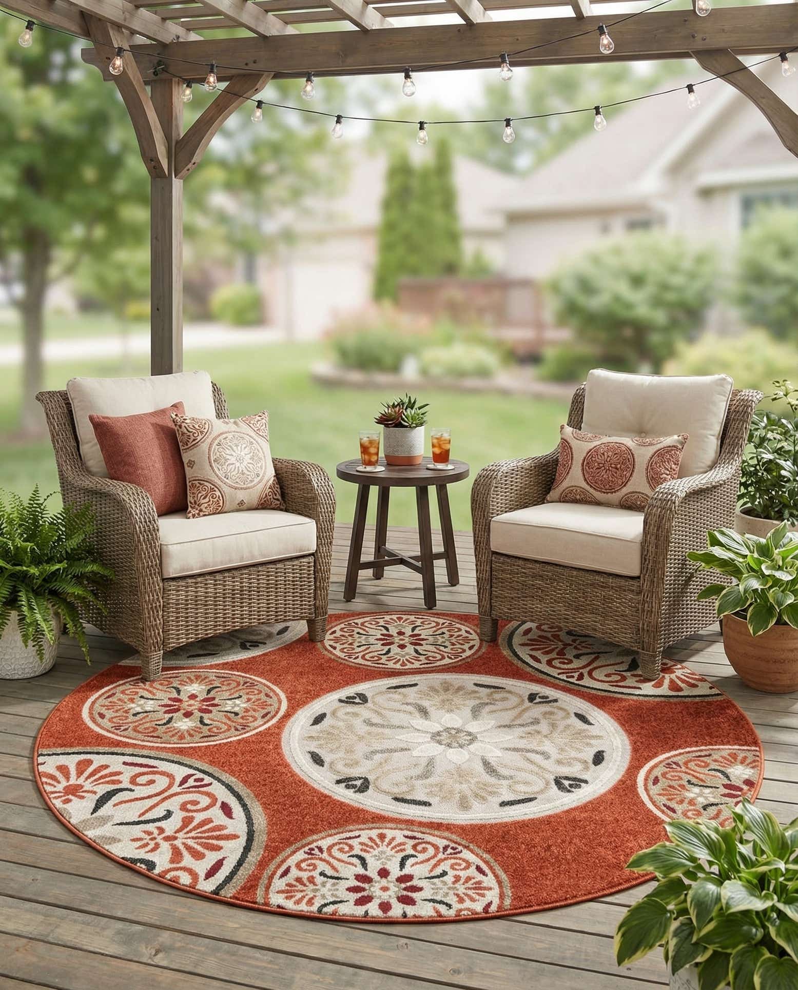 6' 1 x 6' 1 Easy-Clean Modern Indoor / Outdoor Round Rug