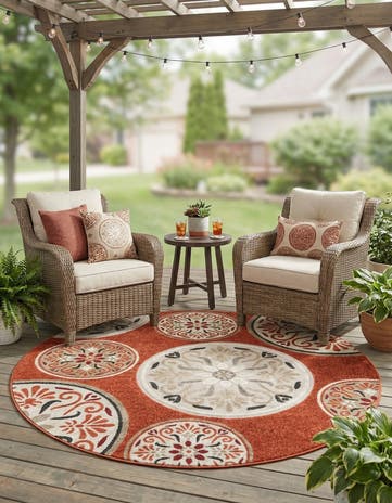 Terracotta Easy-Clean Modern Indoor / Outdoor Round Rug