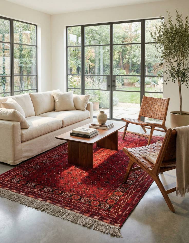 Detail image of 4' 1 x 6' 9  Hand Knotted Afghan Akhche Wool Rug