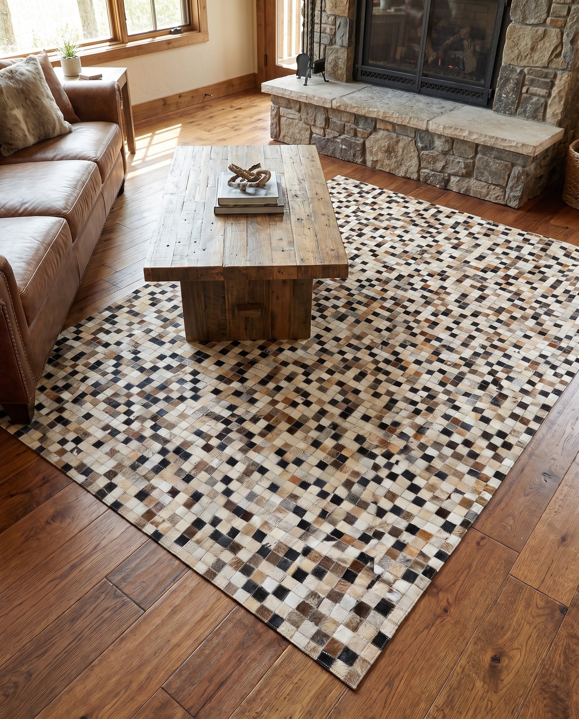 5' 1 x 8' Cowhide Leather Rug