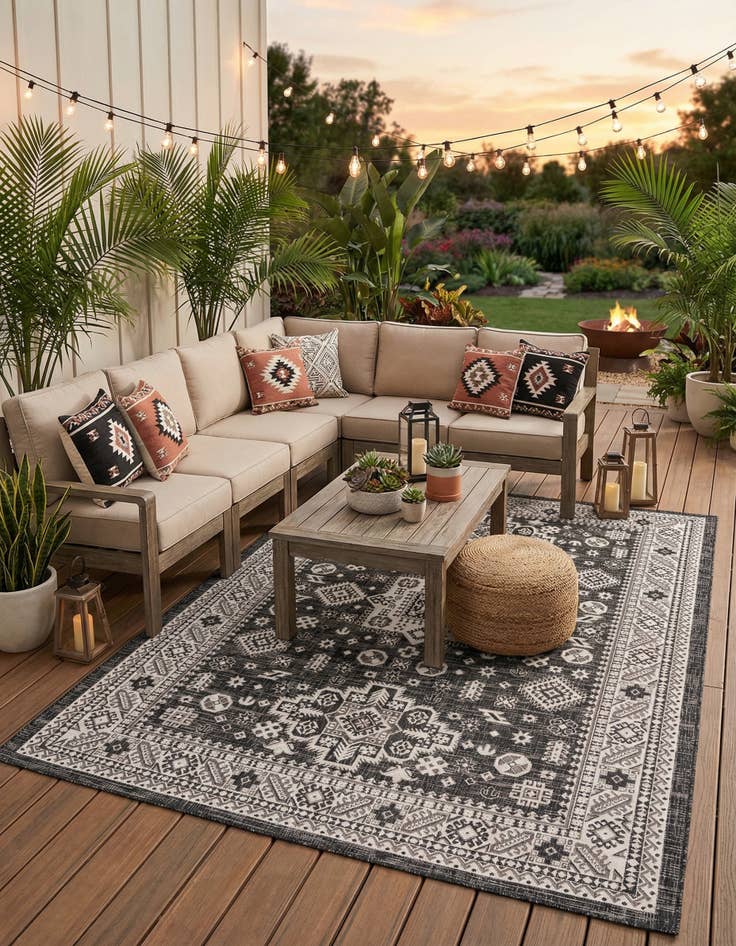 Detail image of 7' 10 x 11' Easy-Clean Aztec Indoor / Outdoor Rug