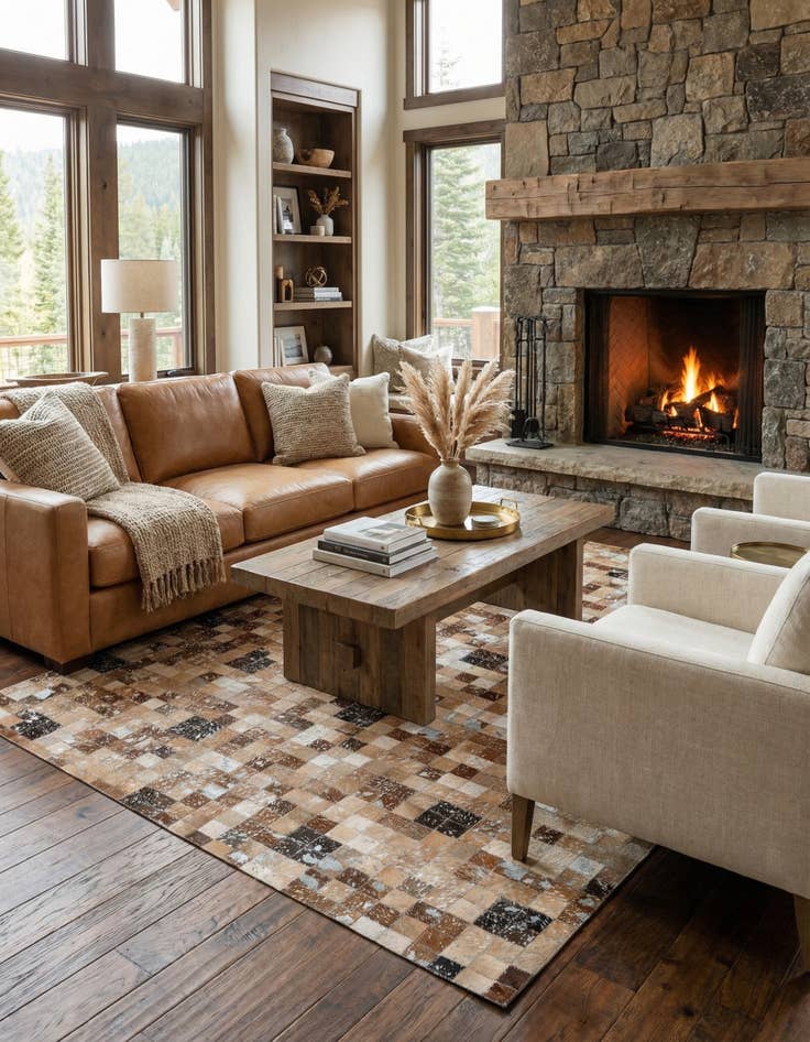 Detail image of 5' 2 x 7' 6 Cowhide Stocks Rug