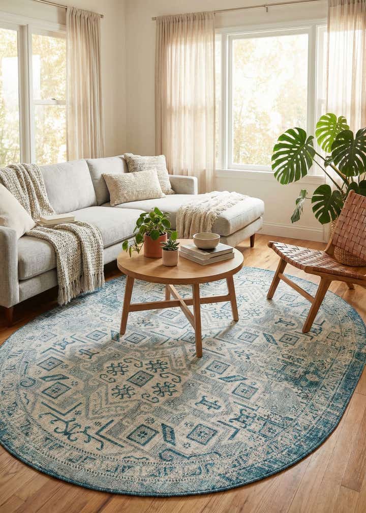 7' 10 x 10' Easy-Clean Aztec Indoor / Outdoor Oval Rug