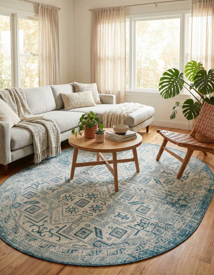 Detail image of 7' 10 x 10'  Washable Aztec Indoor / Outdoor Oval Rug