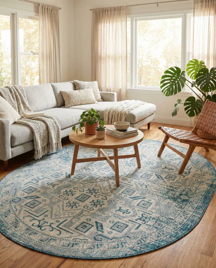 Detail image of 7' 10 x 10' Easy-Clean Aztec Indoor / Outdoor Oval Rug