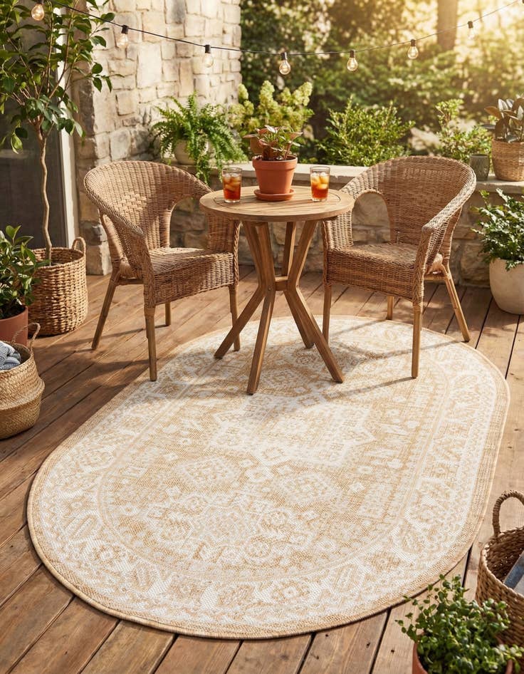 Detail image of 3' x 5' 3  Washable Aztec Indoor / Outdoor Oval Rug