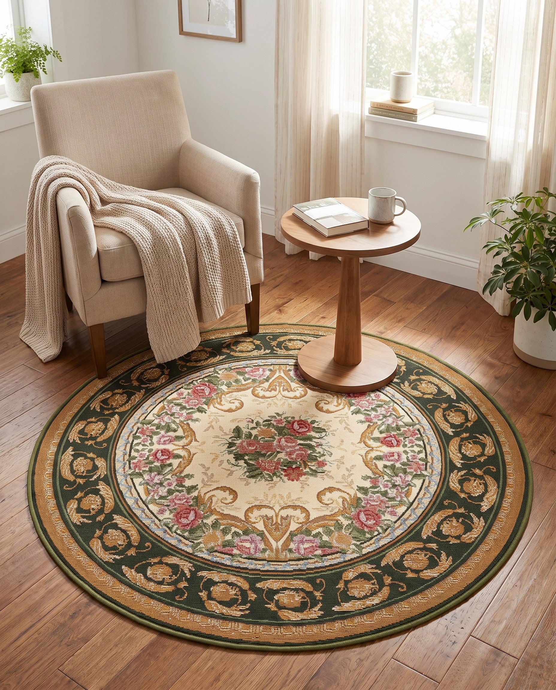 4' x 4' Easy-Clean Traditional Indoor / Outdoor Round Rug