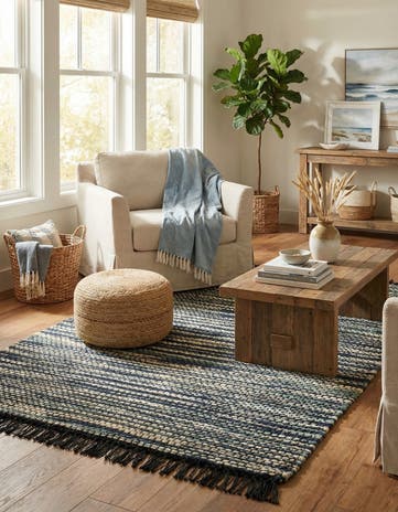 Green and Ivory Hand Woven Chunky Jute Rug