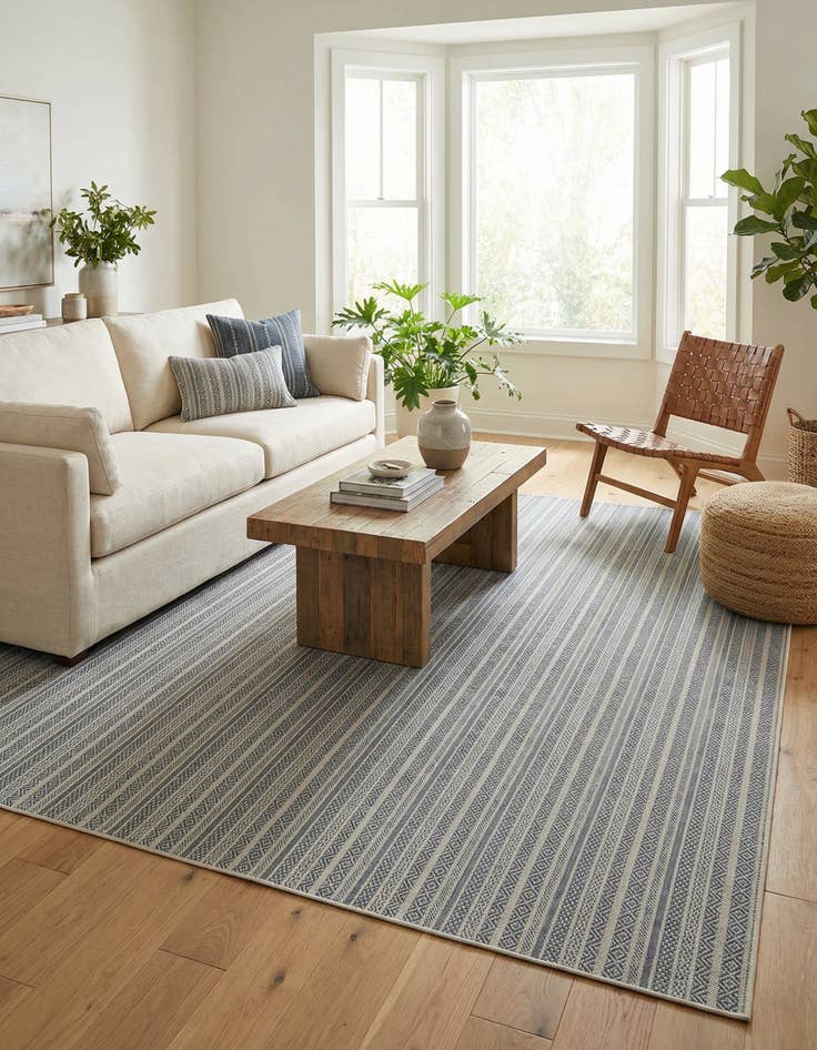 Detail image of 10' x 10'  Washable Striped Indoor / Outdoor Square Rug