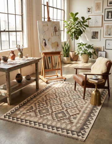 4' 1 x 5' 11 Hand Woven Kilim Maymana Wool Rug