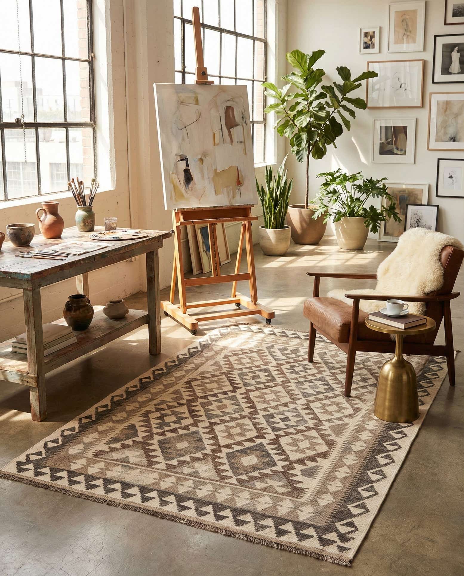 4' 1 x 5' 11 Hand Woven Kilim Maymana Wool Rug
