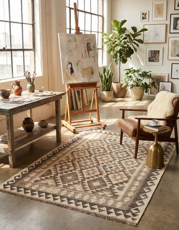 4' 1 x 5' 11 Hand Woven Kilim Maymana Wool Rug