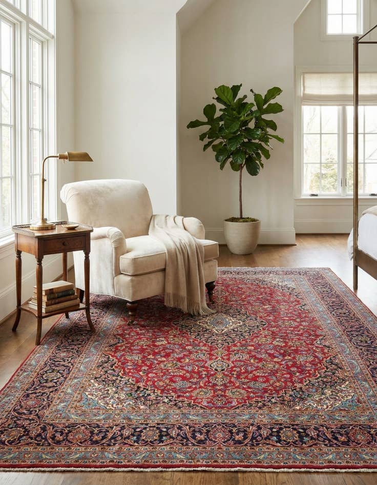 Detail image of 9' 8 x 13' 8  Hand Knotted Kashan Persian Wool Rug