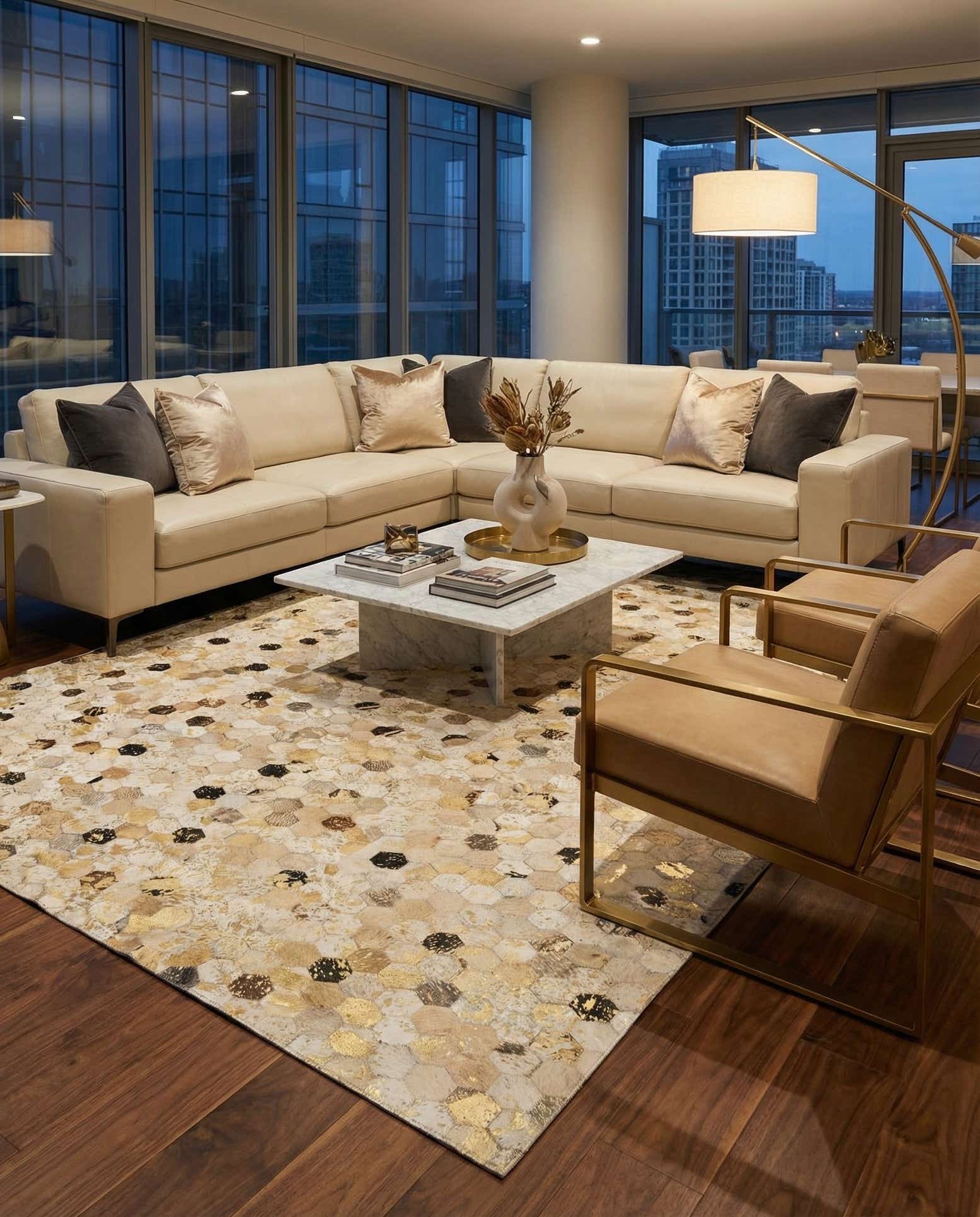 5' x 8' 1 Cowhide Leather Rug