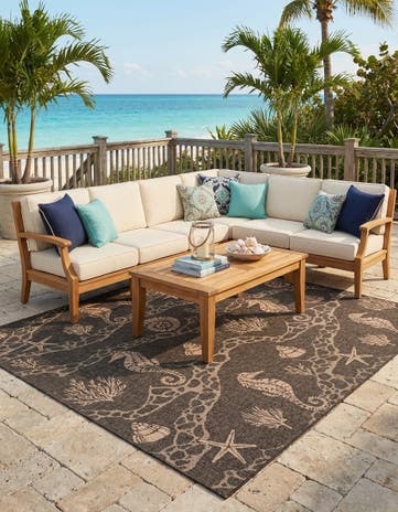 Black Easy-Clean Coastal Indoor / Outdoor Square Rug