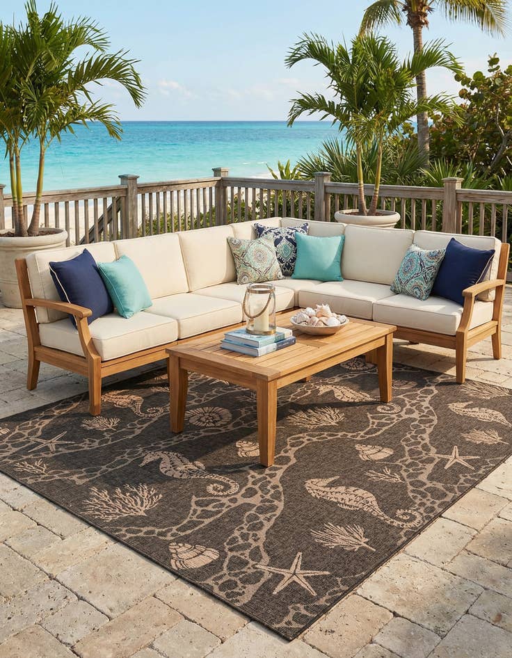 Detail image of 12' x 12' Easy-Clean Coastal Indoor / Outdoor Square Rug