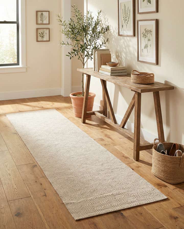 2' 7 x 12' Hand Woven Geo Trellis Flatweave Runner Rug