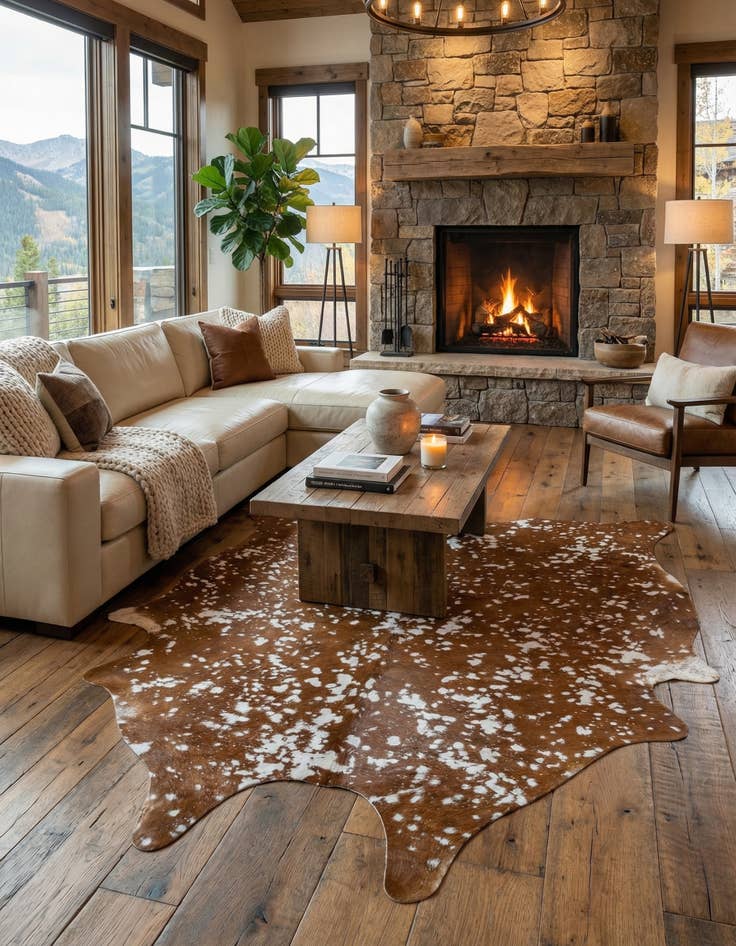 Detail image of 6' 2 x 6' 9 Cowhide Leather Freeform Rug