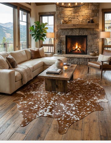6' 2 x 6' 9 Cowhide Leather Freeform Rug