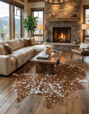 6' 2 x 6' 9 Cowhide Leather Freeform Rug