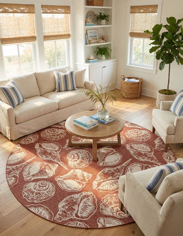 Detail image of  13' x 13'  Washable Coastal Indoor / Outdoor Round Rug