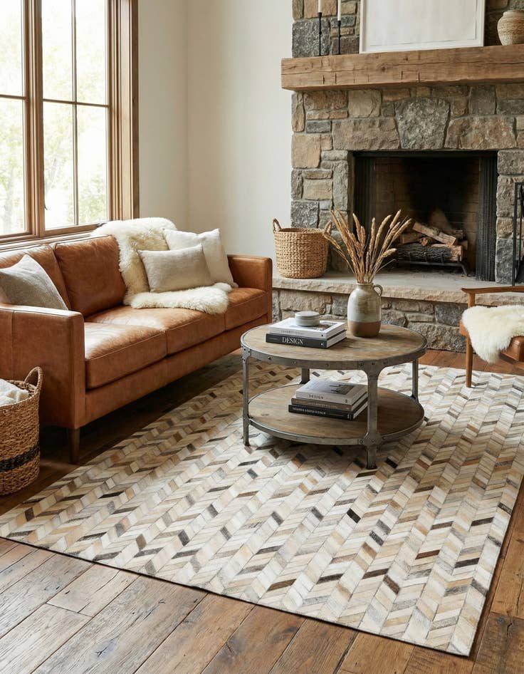 Detail image of 4' 8 x 6' 7 Cowhide Stocks Rug