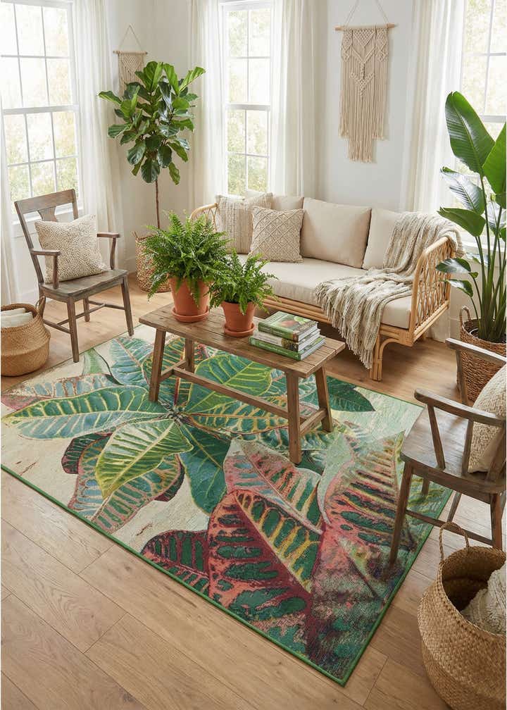 5' 3 x 8' Easy-Clean Botanical Indoor / Outdoor Rug