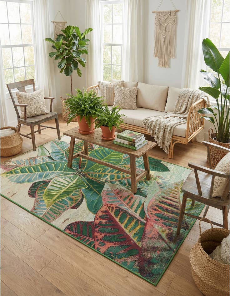 Detail image of 5' 3 x 8'  Washable Botanical Indoor / Outdoor Rug
