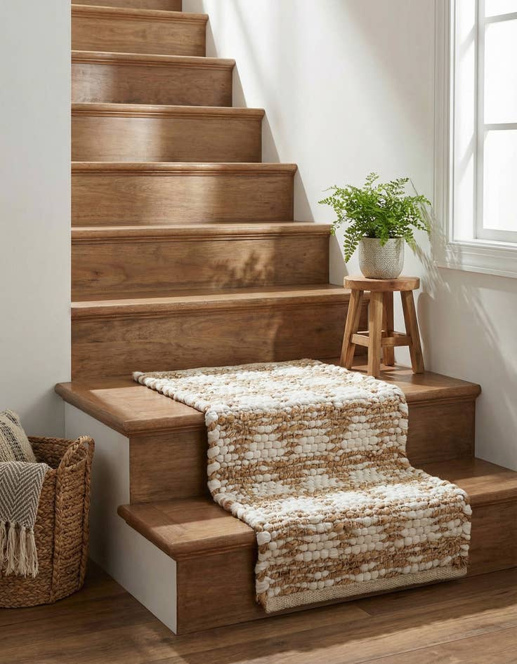 Detail image of 0' 9 x 2' 6  Hand Woven Chindi Jute Stair Rug