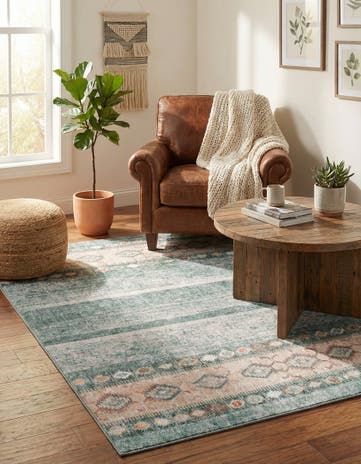Green Washable Timeless Square Rug