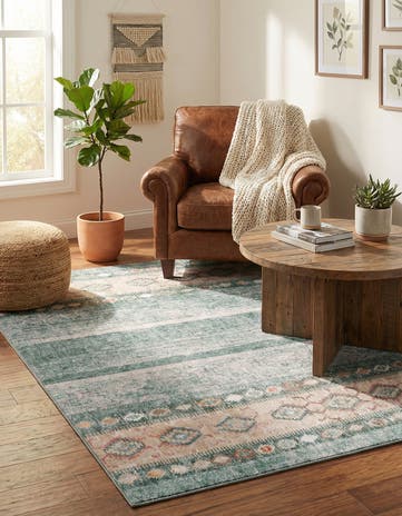 Green Washable Timeless Square Rug