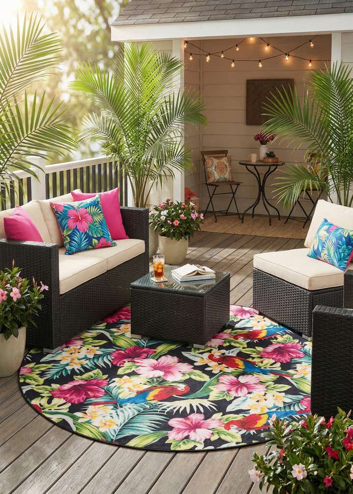 7' 10 x 7' 10 Easy-Clean Jill Zarin Caribbean Indoor / Outdoor Round Rug