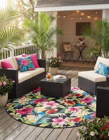7' 10 x 7' 10 Easy-Clean Jill Zarin Caribbean Indoor / Outdoor Round Rug