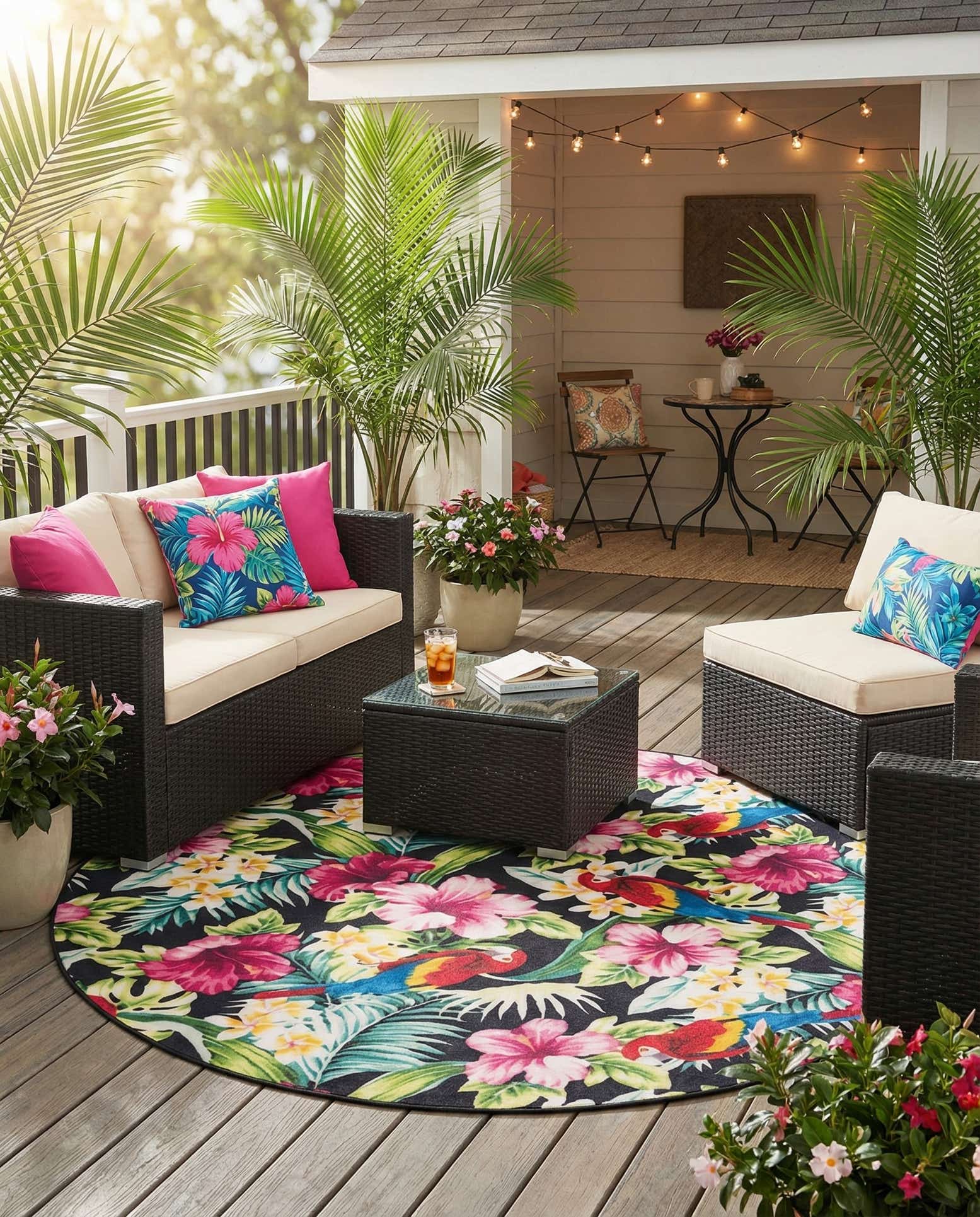 7' 10 x 7' 10 Easy-Clean Jill Zarin Caribbean Indoor / Outdoor Round Rug