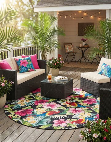 7' 10 x 7' 10 Easy-Clean Jill Zarin Caribbean Indoor / Outdoor Round Rug