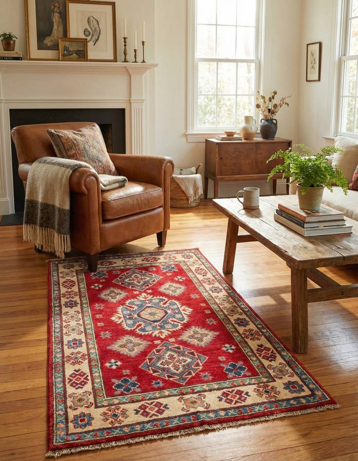 Detail image of 2' 7 x 4'  Hand Knotted Kazak Rug