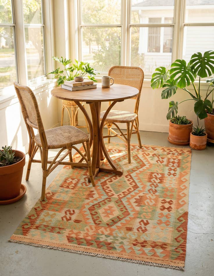 Detail image of 3' 2 x 5' 2  Hand Woven Kilim Waziri Wool Rug