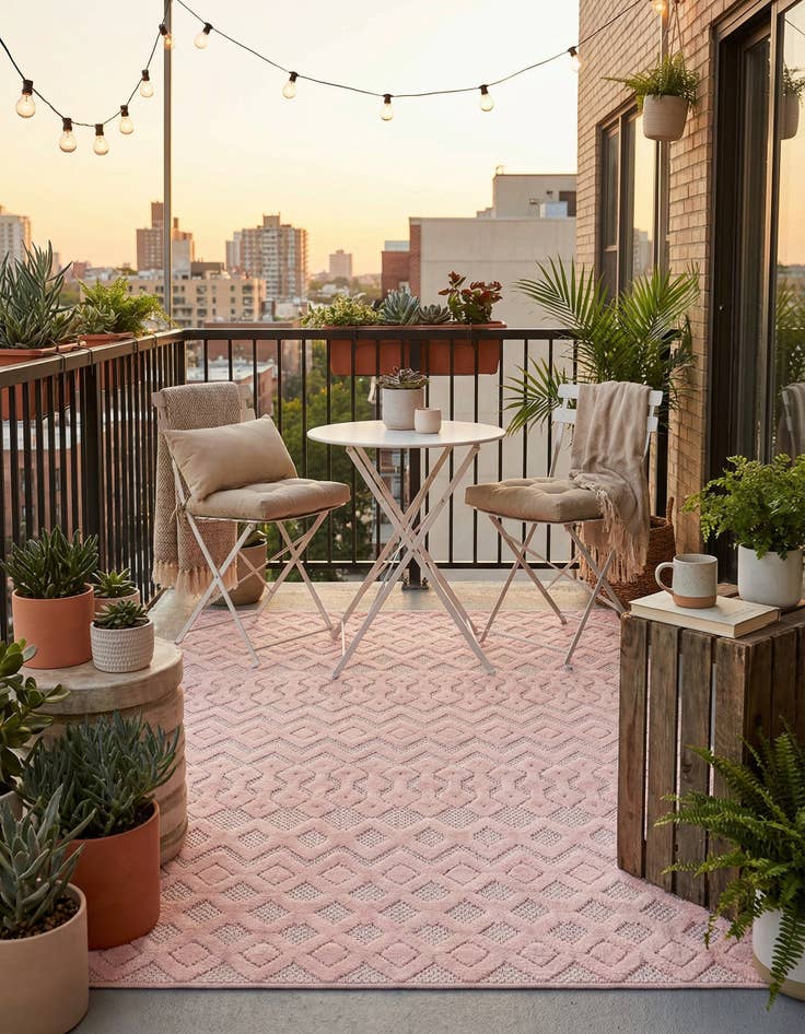 Detail image of 4' x 6'  Washable Trellis Textured Indoor / Outdoor Rug