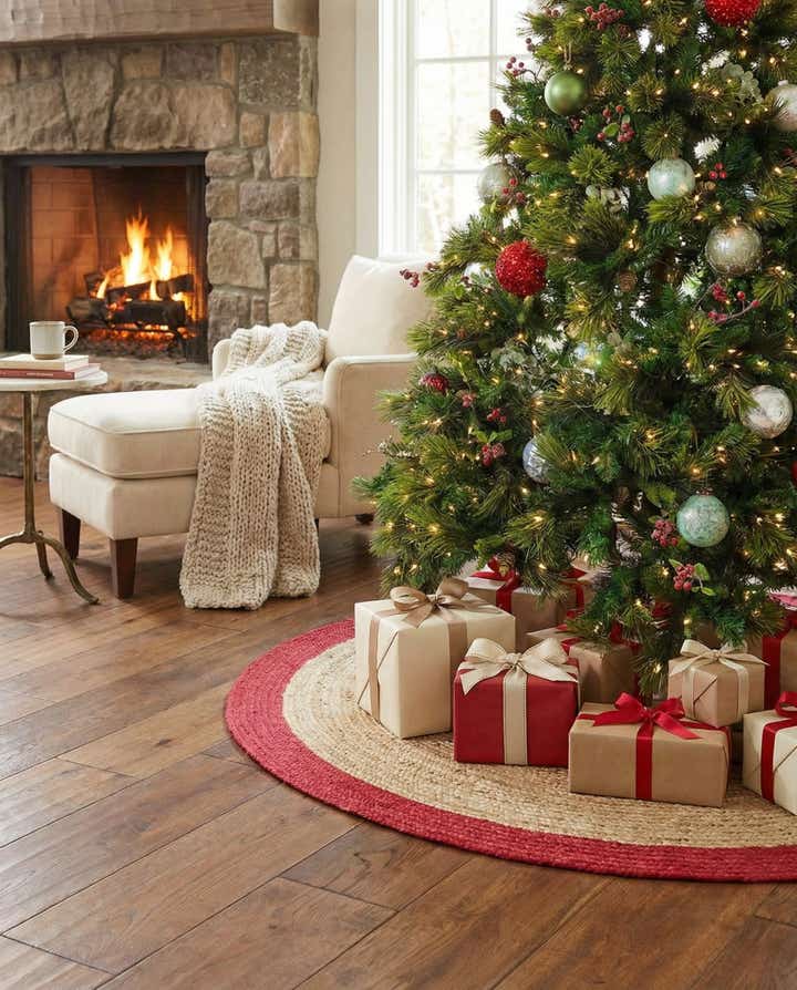 4' 1 x 4' 1 Hand Braided Christmas Tree Skirt