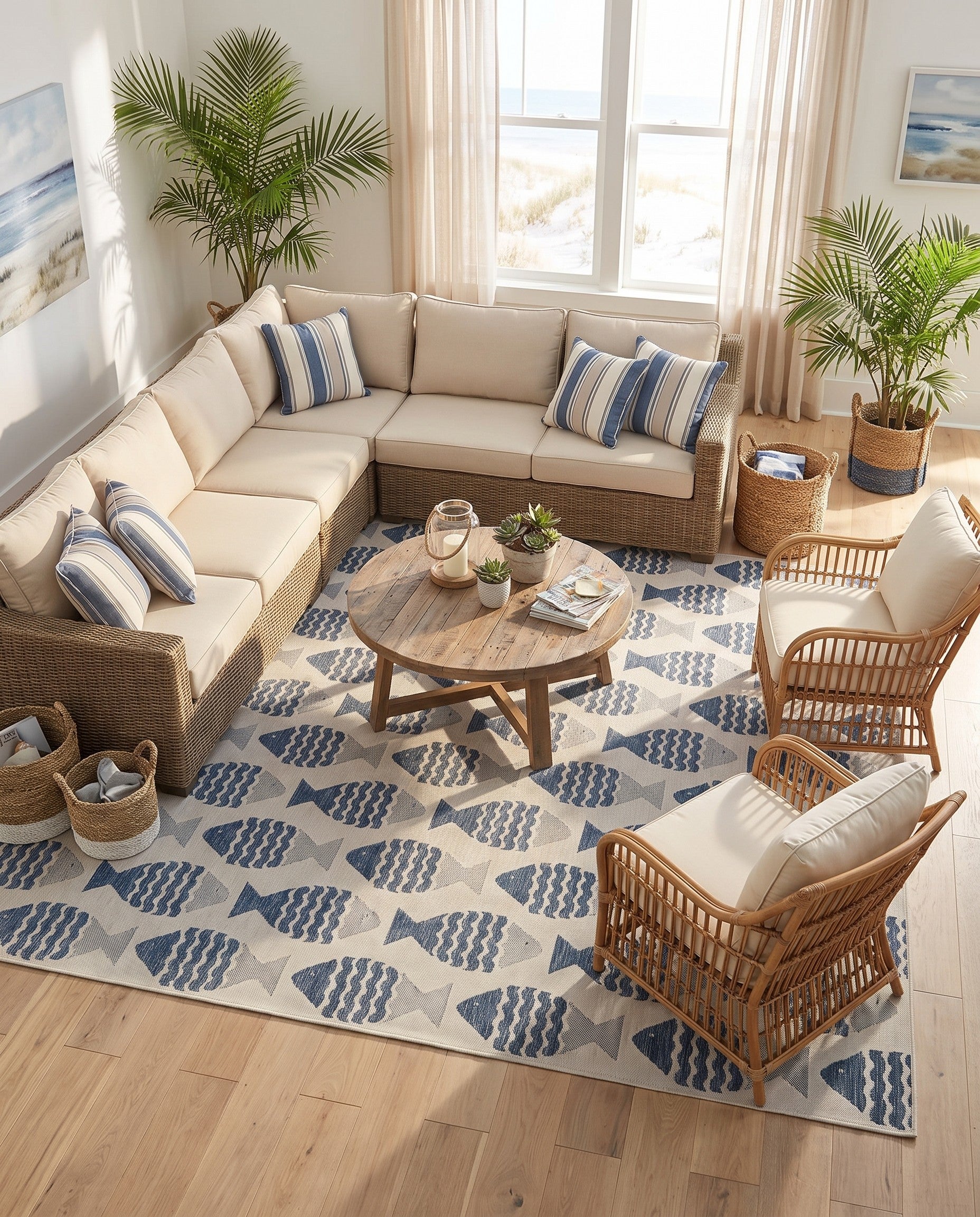 13' x 13' Easy-Clean Coastal Indoor / Outdoor Square Rug
