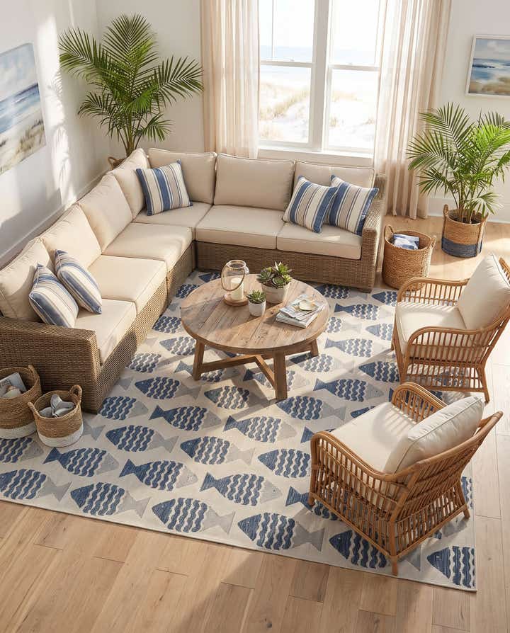 13' x 13' Easy-Clean Coastal Indoor / Outdoor Square Rug