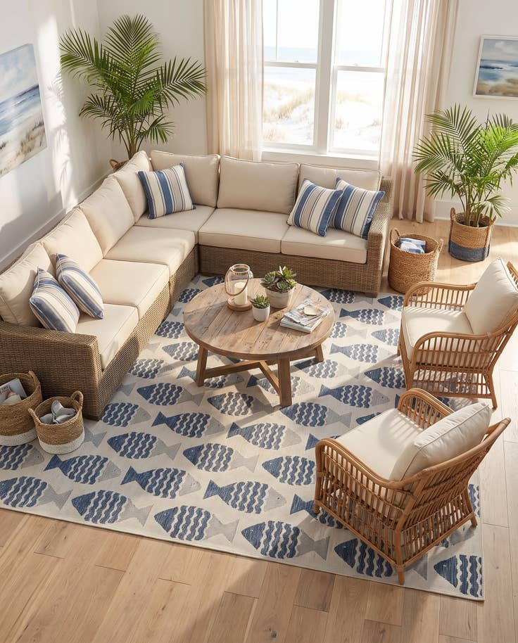 Detail image of 13' x 13' Easy-Clean Coastal Indoor / Outdoor Square Rug