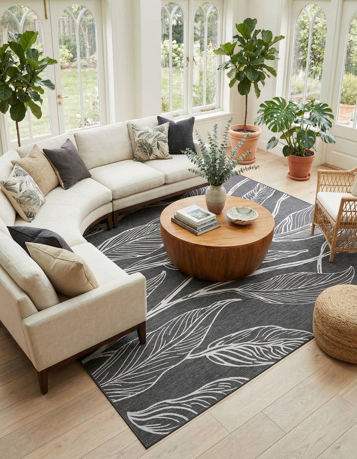 Detail image of  13' x 13'  Washable Botanical Indoor / Outdoor Square Rug