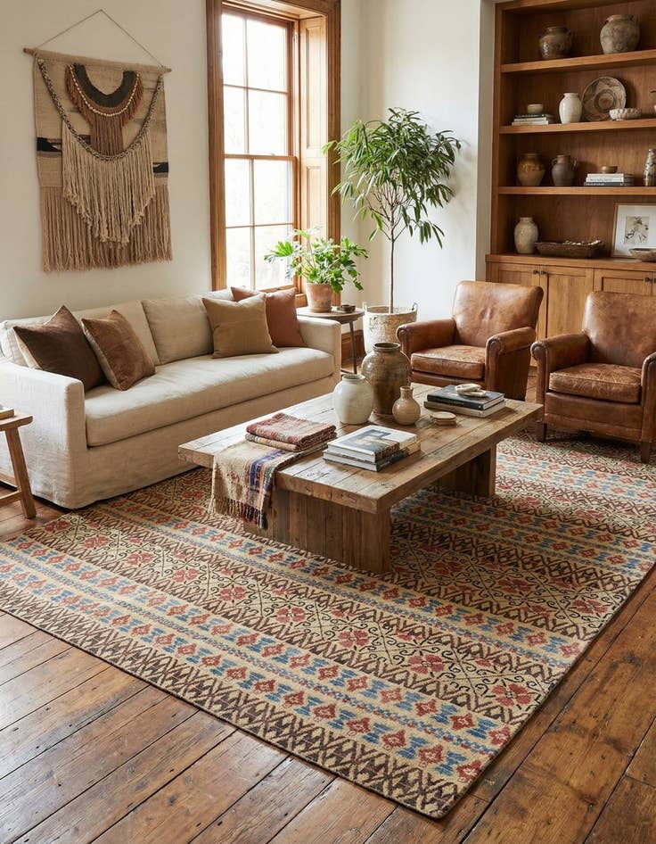 Detail image of 7' 10 x 10'  Hand Knotted Kamla Wool Rug