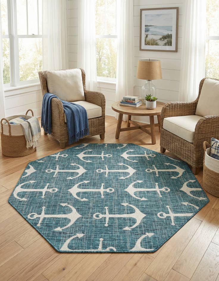 Detail image of 5' 3 x 5' 3 Easy-Clean Coastal Indoor / Outdoor Octagon Rug