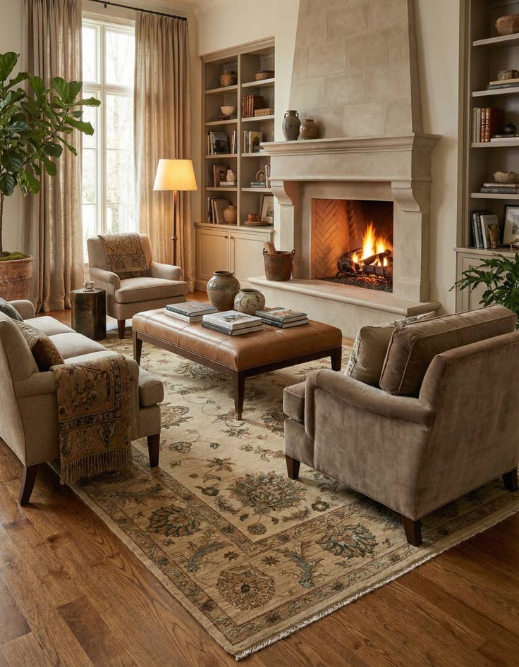 Detail image of  6' 4 x 8'  Hand Knotted Ziegler Wool Rug