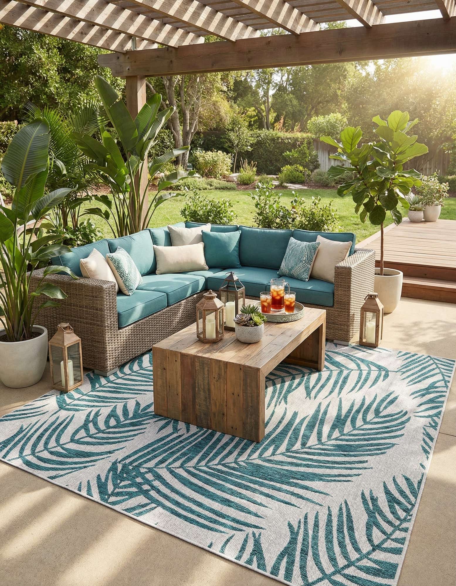 Primary image 7' 10 x 11'  Washable Botanical Indoor / Outdoor Rug